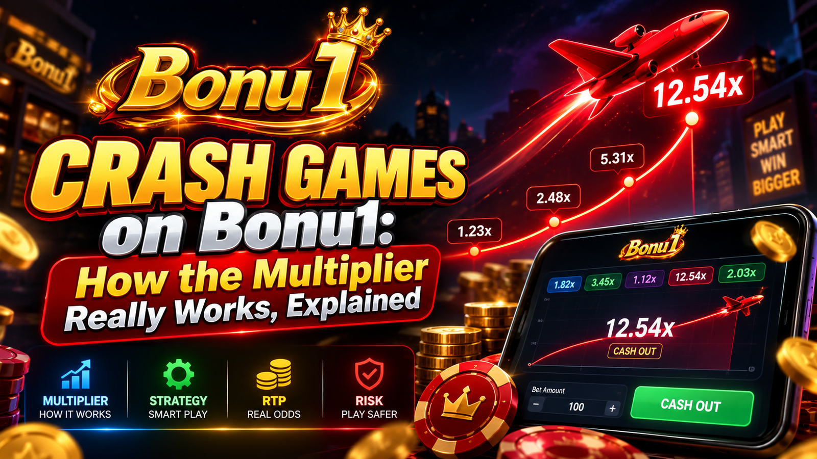 A rising crash game multiplier with a worked example of expected value at different cash-out points